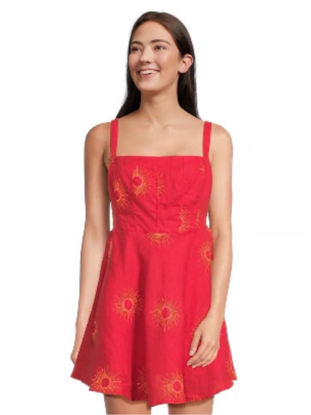 Maaji Red Mini Dress with Yellow Sunburst Embroidery